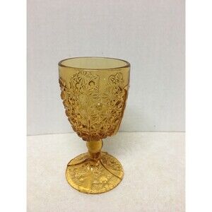 L.G. Wright Vintage  6" Glass Amber Daisy Button Thumbprint Goblet
